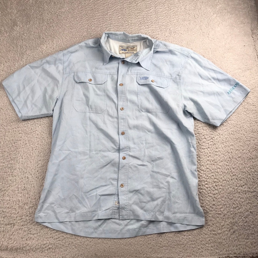 AFTCO Sirius Tech‎ Vented Fishing Shirt Mens L Blue Short Sleeve Performance